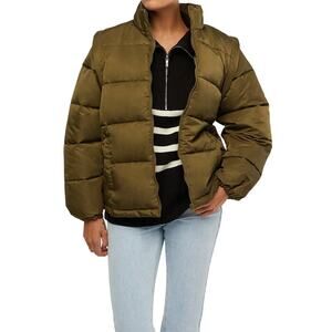 WeWoreWhat Womens Zip Off Sleeve Puffer Military Olive Jacket Size Medium